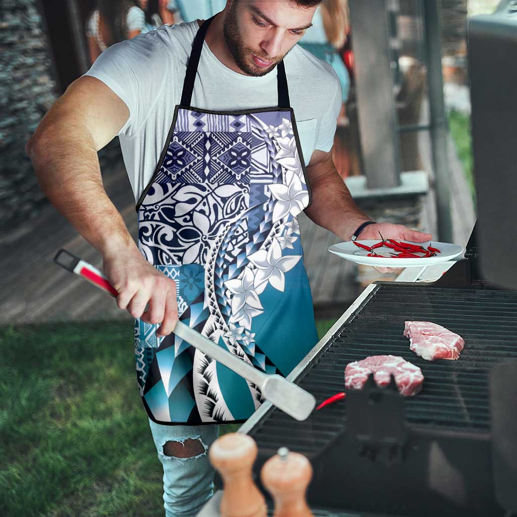 Aloha Vintage Plumeria Hawaiian Tapa Pattern Apron Blue Hawaiian Tapa Pattern - Polynesian Pride