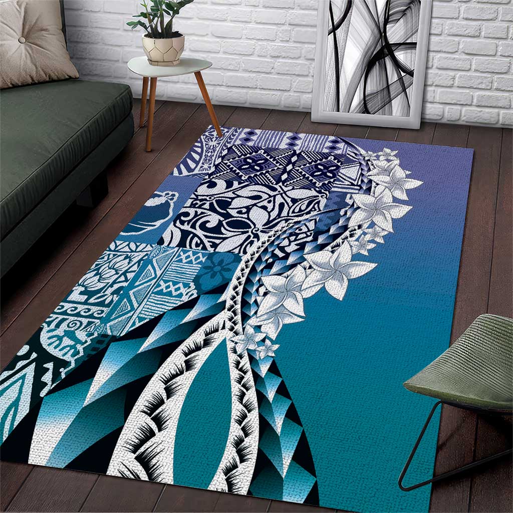 Aloha Vintage Plumeria Hawaiian Tapa Pattern Area Rug Blue Hawaiian Tapa Pattern - Polynesian Pride