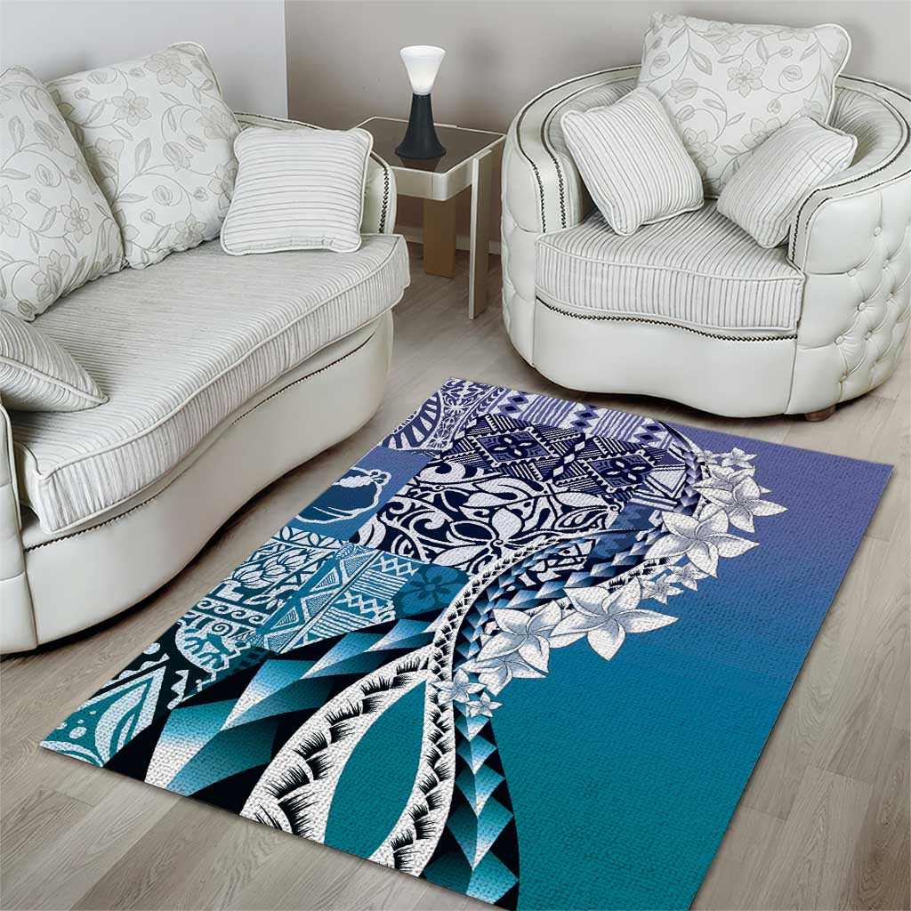 Aloha Vintage Plumeria Hawaiian Tapa Pattern Area Rug Blue Hawaiian Tapa Pattern - Polynesian Pride