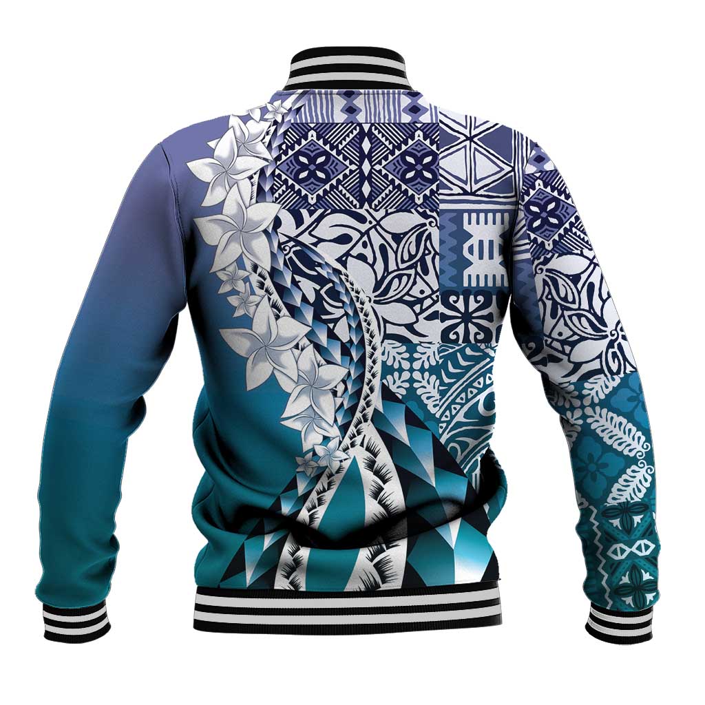 Aloha Vintage Plumeria Hawaiian Tapa Pattern Baseball Jacket Blue Hawaiian Tapa Pattern - Polynesian Pride