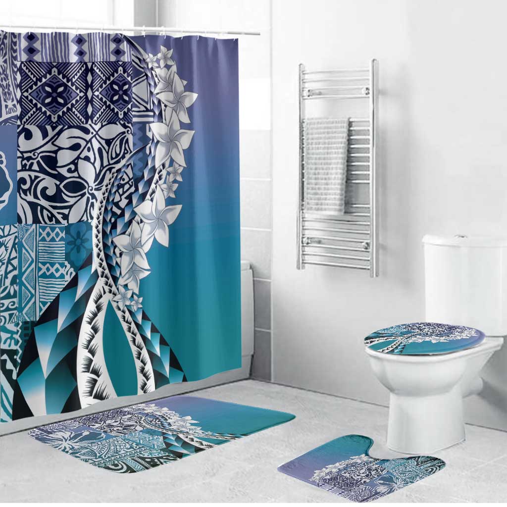 Aloha Vintage Plumeria Hawaiian Tapa Pattern Bathroom Set Blue Hawaiian Tapa Pattern - Polynesian Pride