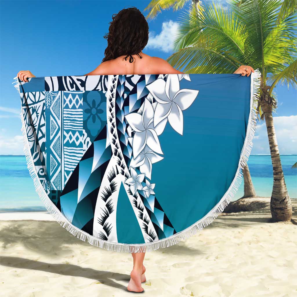 Aloha Vintage Plumeria Hawaiian Tapa Pattern Beach Blanket Blue Hawaiian Tapa Pattern - Polynesian Pride