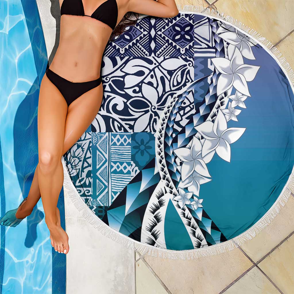 Aloha Vintage Plumeria Hawaiian Tapa Pattern Beach Blanket Blue Hawaiian Tapa Pattern - Polynesian Pride