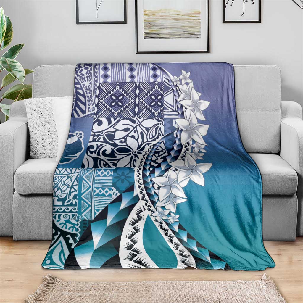 Aloha Vintage Plumeria Hawaiian Tapa Pattern Blanket Blue Hawaiian Tapa Pattern - Polynesian Pride