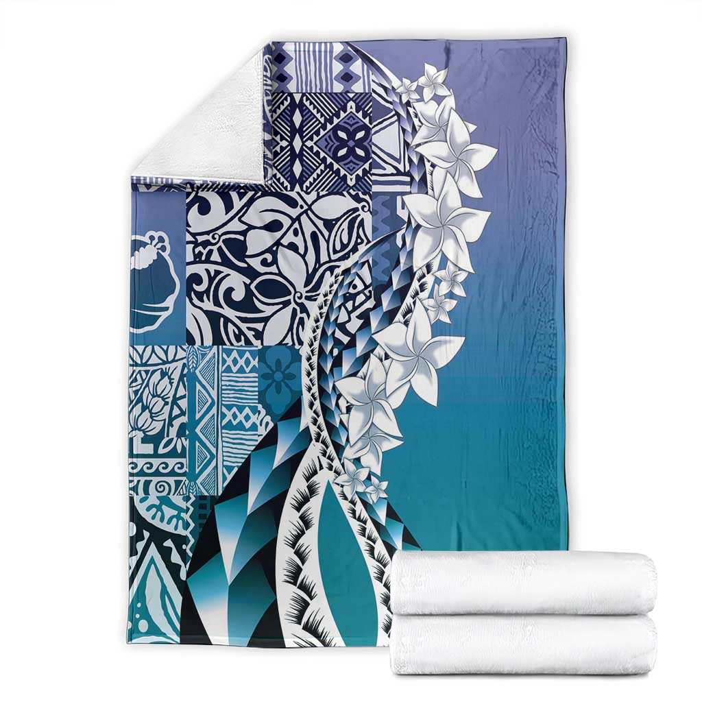 Aloha Vintage Plumeria Hawaiian Tapa Pattern Blanket Blue Hawaiian Tapa Pattern - Polynesian Pride