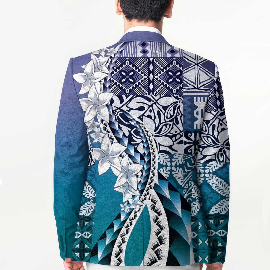 Aloha Vintage Plumeria Hawaiian Tapa Pattern Blazer Blue Hawaiian Tapa Pattern - Polynesian Pride