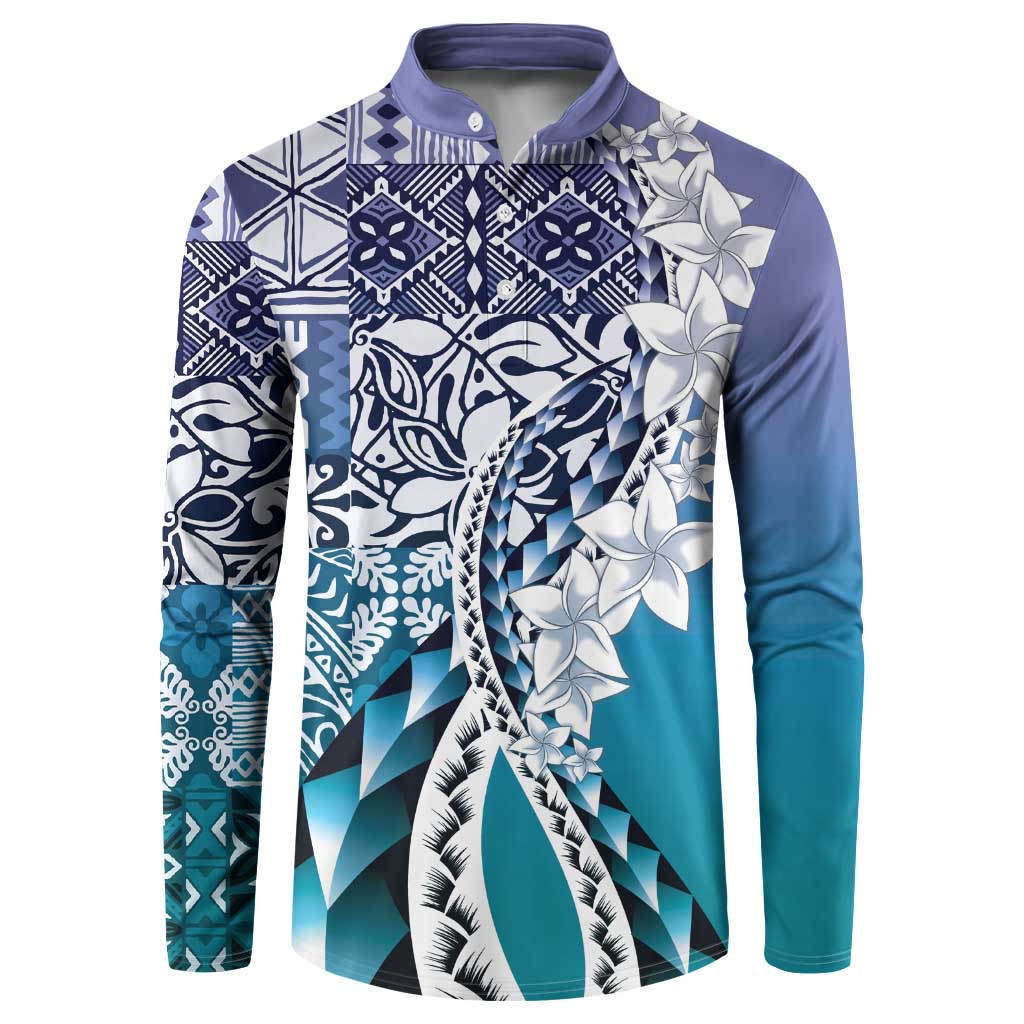 Aloha Vintage Plumeria Hawaiian Tapa Pattern Button Sweatshirt Blue Hawaiian Tapa Pattern - Polynesian Pride