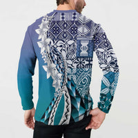 Aloha Vintage Plumeria Hawaiian Tapa Pattern Button Sweatshirt Blue Hawaiian Tapa Pattern - Polynesian Pride