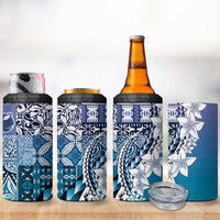 Aloha Vintage Plumeria Hawaiian Tapa Pattern 4 in 1 Can Cooler Tumbler Blue Hawaiian Tapa Pattern - Polynesian Pride