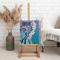 Aloha Vintage Plumeria Hawaiian Tapa Pattern Canvas Wall Art Blue Hawaiian Tapa Pattern - Polynesian Pride