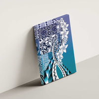 Aloha Vintage Plumeria Hawaiian Tapa Pattern Canvas Wall Art Blue Hawaiian Tapa Pattern - Polynesian Pride