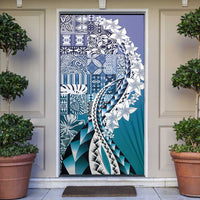 Aloha Vintage Plumeria Hawaiian Tapa Pattern Door Cover Blue Hawaiian Tapa Pattern - Polynesian Pride