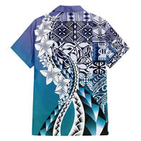Aloha Vintage Plumeria Hawaiian Tapa Pattern Family Matching Long Sleeve Bodycon Dress and Hawaiian Shirt Blue Hawaiian Tapa Pattern - Polynesian Pride