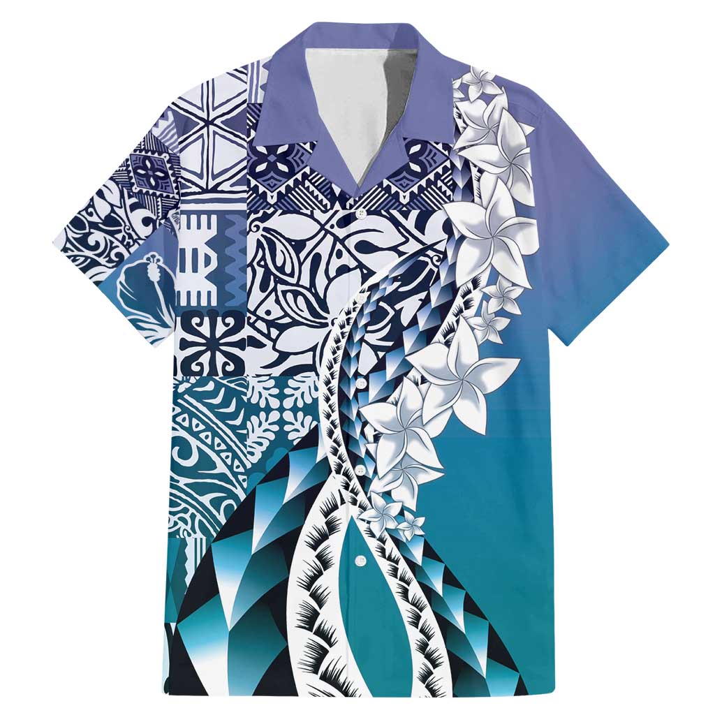 Aloha Vintage Plumeria Hawaiian Tapa Pattern Family Matching Mermaid Dress and Hawaiian Shirt Blue Hawaiian Tapa Pattern - Polynesian Pride
