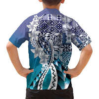 Aloha Vintage Plumeria Hawaiian Tapa Pattern Family Matching Puletasi and Hawaiian Shirt Blue Hawaiian Tapa Pattern - Polynesian Pride