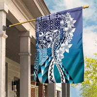 Aloha Vintage Plumeria Hawaiian Tapa Pattern Garden Flag Blue Hawaiian Tapa Pattern - Polynesian Pride