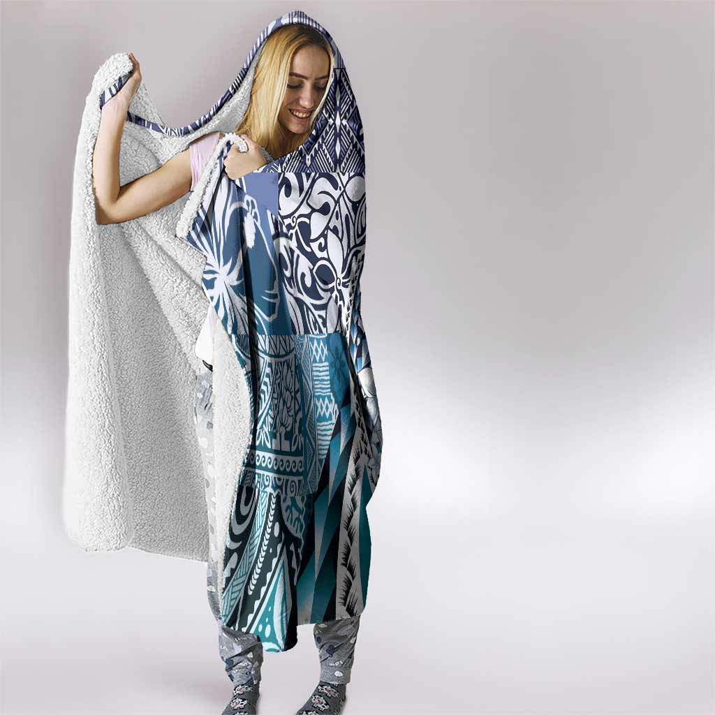 Aloha Vintage Plumeria Hawaiian Tapa Pattern Hooded Blanket Blue Hawaiian Tapa Pattern - Polynesian Pride
