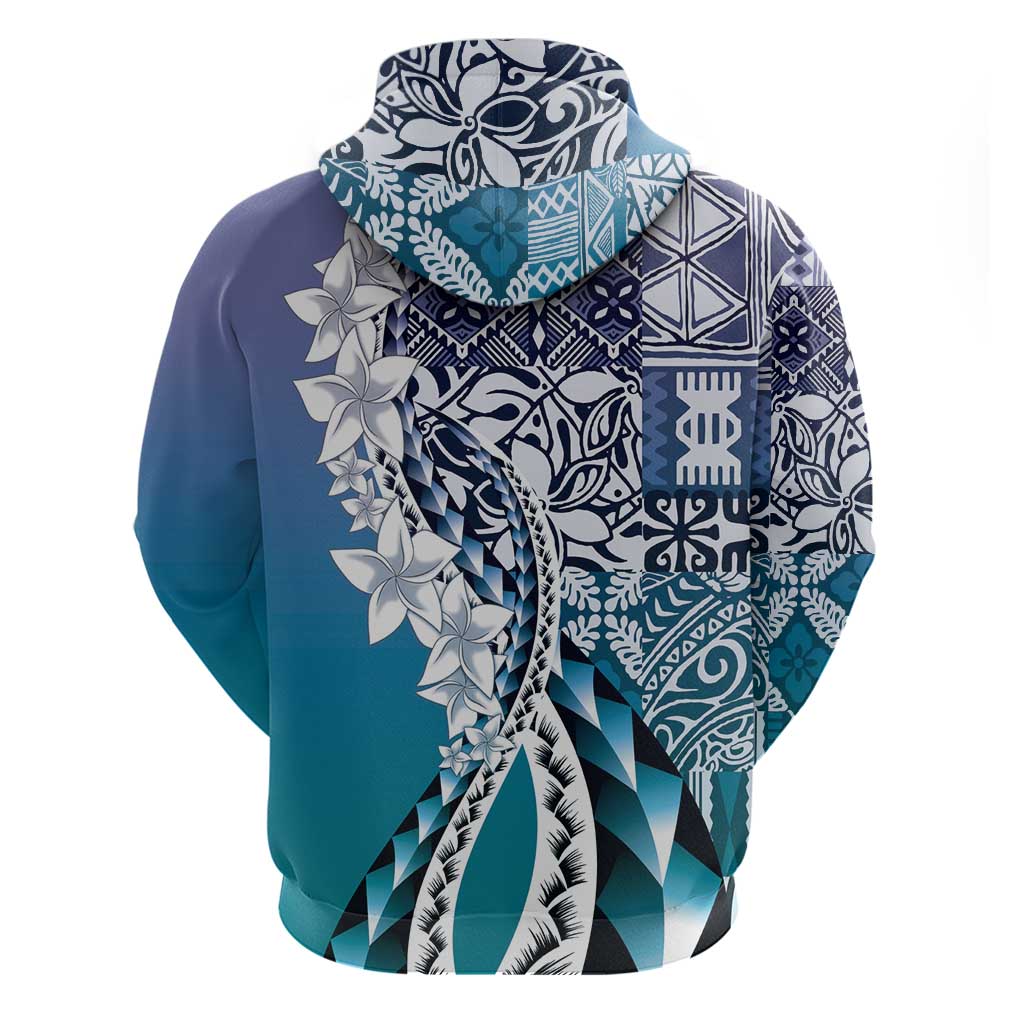 Aloha Vintage Plumeria Hawaiian Tapa Pattern Hoodie Blue Hawaiian Tapa Pattern - Polynesian Pride