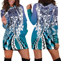 Aloha Vintage Plumeria Hawaiian Tapa Pattern Hoodie Dress Blue Hawaiian Tapa Pattern - Polynesian Pride