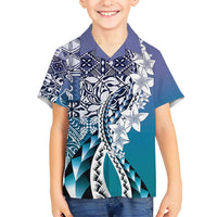 Aloha Vintage Plumeria Hawaiian Tapa Pattern Kid Hawaiian Shirt Blue Hawaiian Tapa Pattern - Polynesian Pride