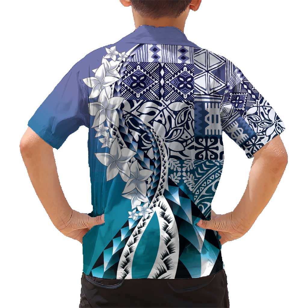 Aloha Vintage Plumeria Hawaiian Tapa Pattern Kid Hawaiian Shirt Blue Hawaiian Tapa Pattern - Polynesian Pride