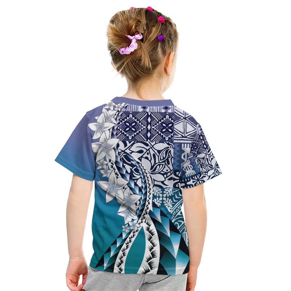 Aloha Vintage Plumeria Hawaiian Tapa Pattern Kid T Shirt Blue Hawaiian Tapa Pattern - Polynesian Pride