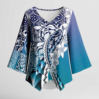 Aloha Vintage Plumeria Hawaiian Tapa Pattern Kimono Sleeve Blouse Blue Hawaiian Tapa Pattern - Polynesian Pride