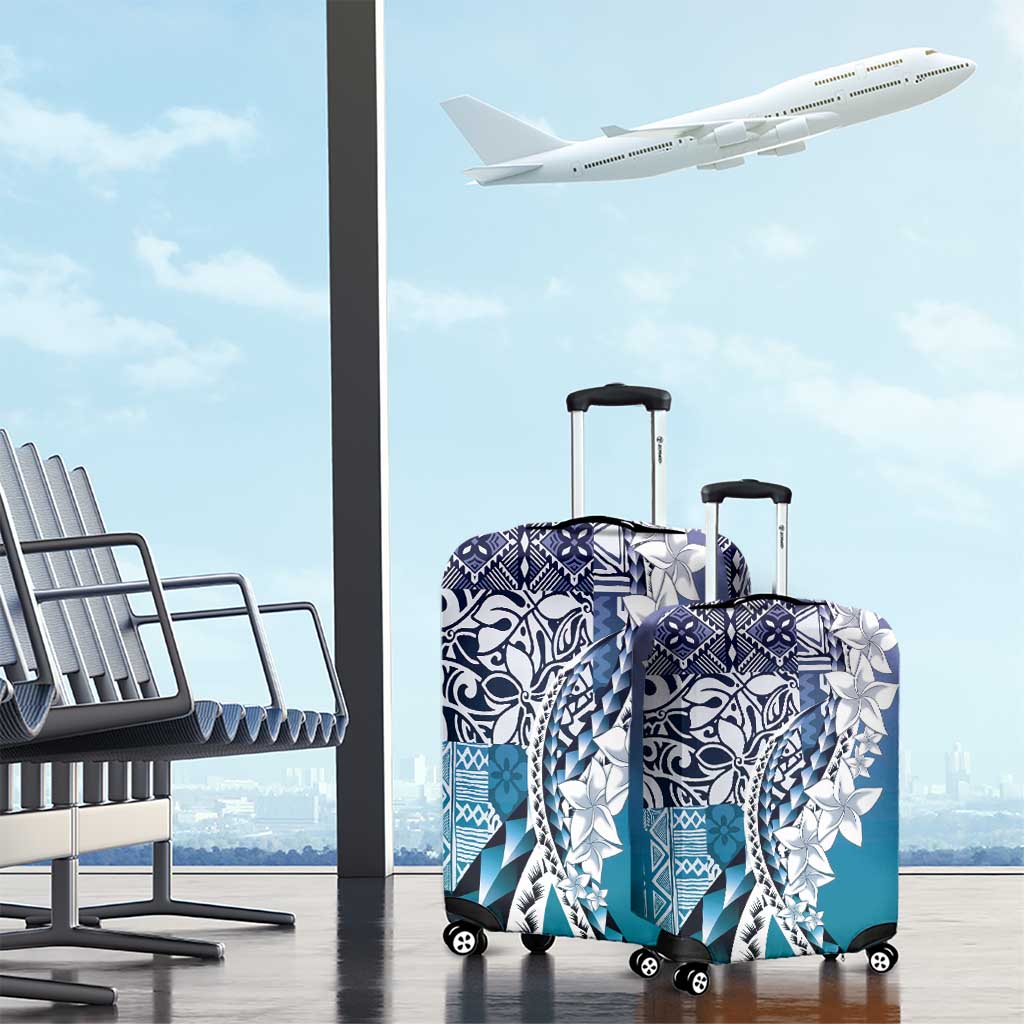 Aloha Vintage Plumeria Hawaiian Tapa Pattern Luggage Cover Blue Hawaiian Tapa Pattern - Polynesian Pride