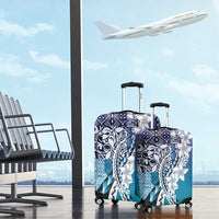 Aloha Vintage Plumeria Hawaiian Tapa Pattern Luggage Cover Blue Hawaiian Tapa Pattern - Polynesian Pride