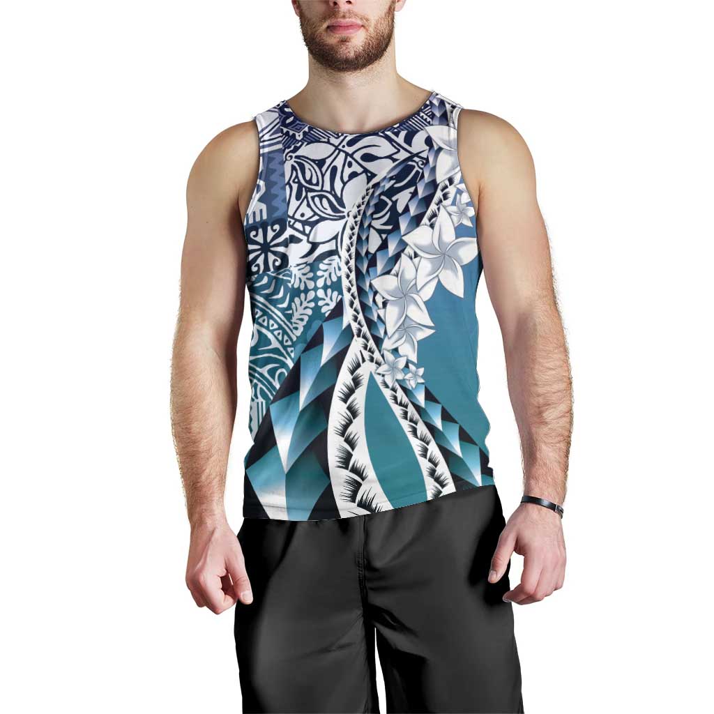 Aloha Vintage Plumeria Hawaiian Tapa Pattern Men Tank Top Blue Hawaiian Tapa Pattern - Polynesian Pride