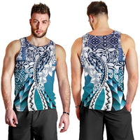 Aloha Vintage Plumeria Hawaiian Tapa Pattern Men Tank Top Blue Hawaiian Tapa Pattern - Polynesian Pride