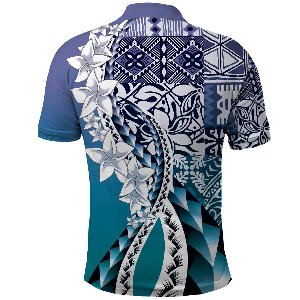 Aloha Vintage Plumeria Hawaiian Tapa Pattern Polo Shirt Blue Hawaiian Tapa Pattern - Polynesian Pride