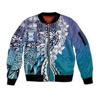 Aloha Vintage Plumeria Hawaiian Tapa Pattern Sleeve Zip Bomber Jacket Blue Hawaiian Tapa Pattern - Polynesian Pride