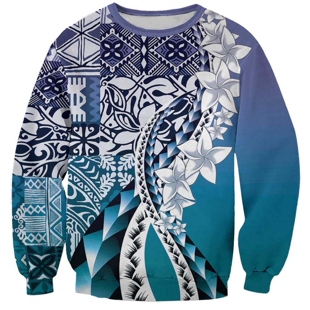 Aloha Vintage Plumeria Hawaiian Tapa Pattern Sweatshirt Blue Hawaiian Tapa Pattern - Polynesian Pride