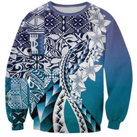 Aloha Vintage Plumeria Hawaiian Tapa Pattern Sweatshirt Blue Hawaiian Tapa Pattern - Polynesian Pride