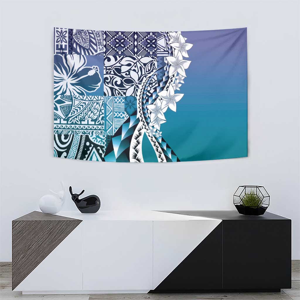 Aloha Vintage Plumeria Hawaiian Tapa Pattern Tapestry Blue Hawaiian Tapa Pattern - Polynesian Pride