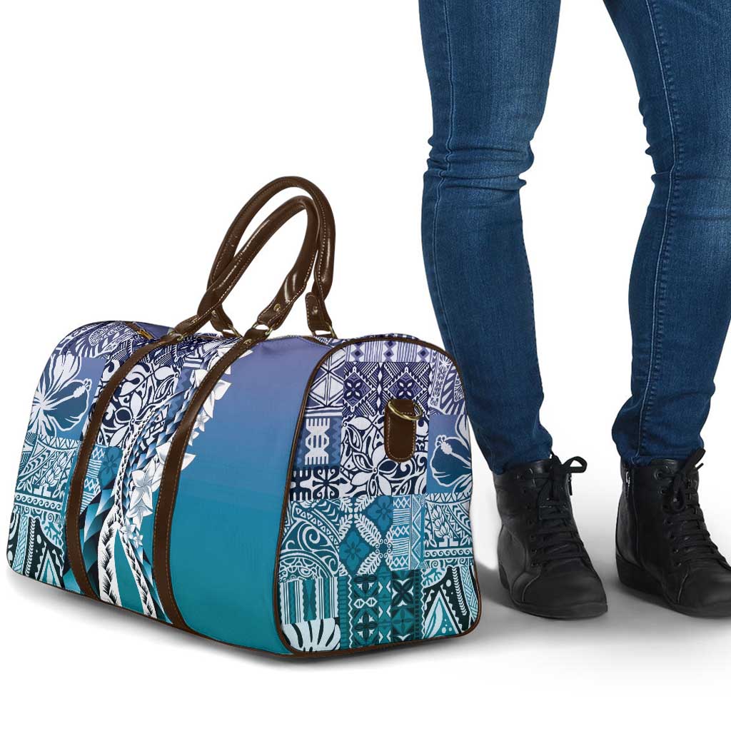 Aloha Vintage Plumeria Hawaiian Tapa Pattern Travel Bag Blue Hawaiian Tapa Pattern - Polynesian Pride