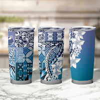 Aloha Vintage Plumeria Hawaiian Tapa Pattern Tumbler Cup Blue Hawaiian Tapa Pattern - Polynesian Pride