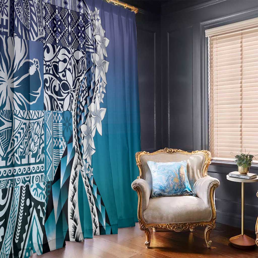 Aloha Vintage Plumeria Hawaiian Tapa Pattern Window Curtain Blue Hawaiian Tapa Pattern - Polynesian Pride