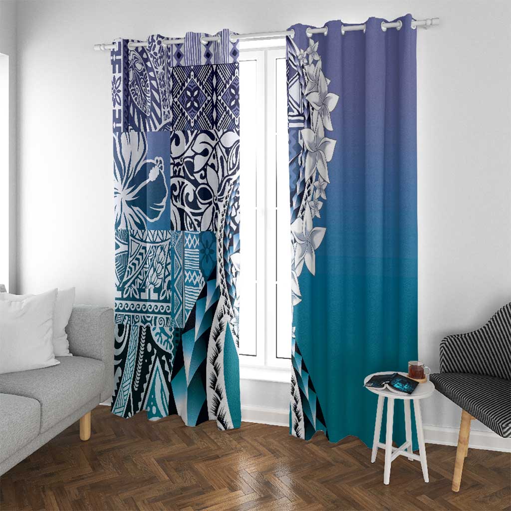 Aloha Vintage Plumeria Hawaiian Tapa Pattern Window Curtain Blue Hawaiian Tapa Pattern - Polynesian Pride
