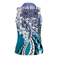 Aloha Vintage Plumeria Hawaiian Tapa Pattern Women Sleeveless Polo Shirt Blue Hawaiian Tapa Pattern - Polynesian Pride