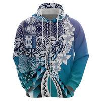 Aloha Vintage Plumeria Hawaiian Tapa Pattern Zip Hoodie Blue Hawaiian Tapa Pattern - Polynesian Pride