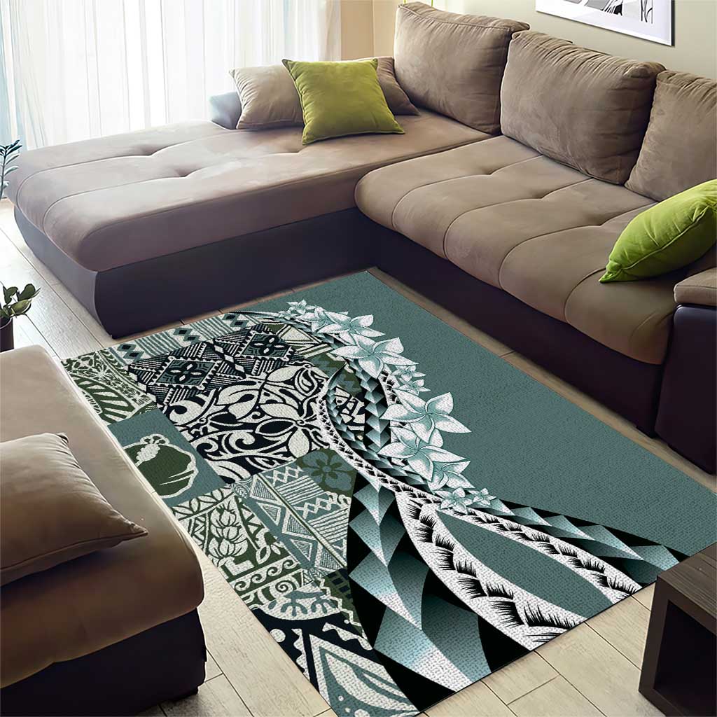 Aloha Vintage Plumeria Hawaiian Tapa Pattern Area Rug Dark Turquoise Hawaiian Tapa Pattern - Polynesian Pride