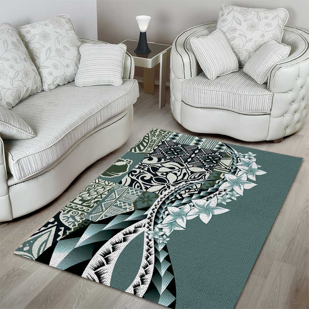 Aloha Vintage Plumeria Hawaiian Tapa Pattern Area Rug Dark Turquoise Hawaiian Tapa Pattern - Polynesian Pride
