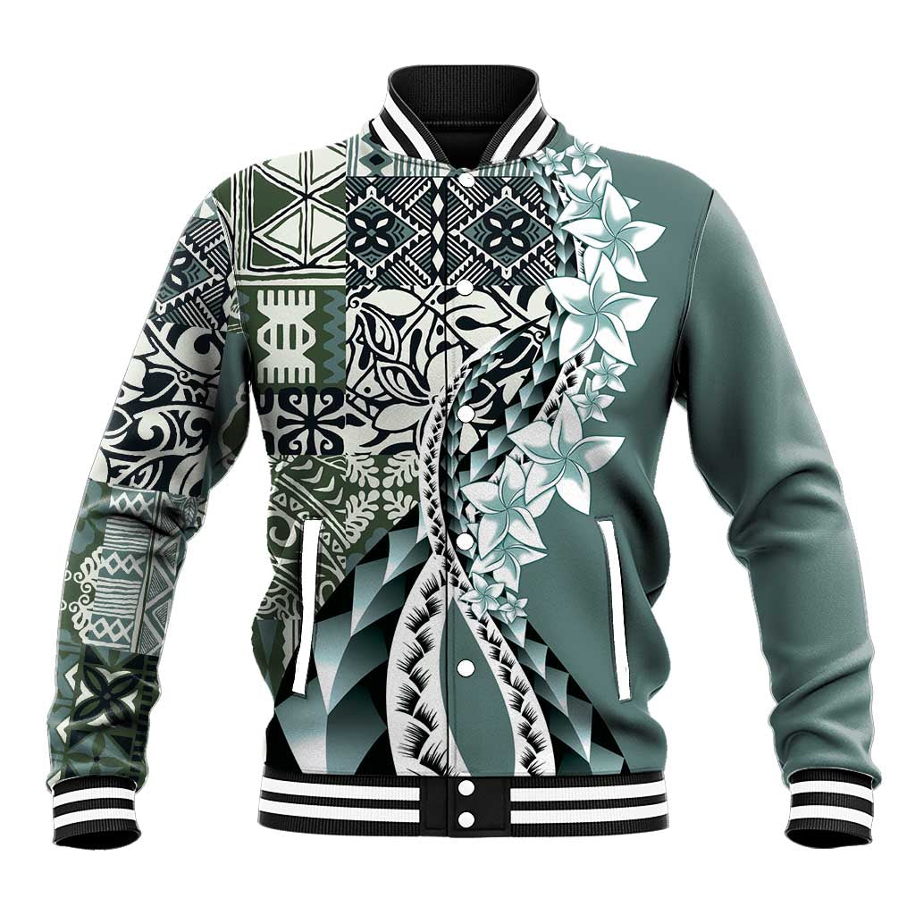 Aloha Vintage Plumeria Hawaiian Tapa Pattern Baseball Jacket Dark Turquoise Hawaiian Tapa Pattern LT9 Unisex Turquoise - Polynesian Pride