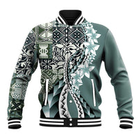 Aloha Vintage Plumeria Hawaiian Tapa Pattern Baseball Jacket Dark Turquoise Hawaiian Tapa Pattern LT9 Unisex Turquoise - Polynesian Pride