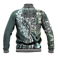 Aloha Vintage Plumeria Hawaiian Tapa Pattern Baseball Jacket Dark Turquoise Hawaiian Tapa Pattern LT9 - Polynesian Pride