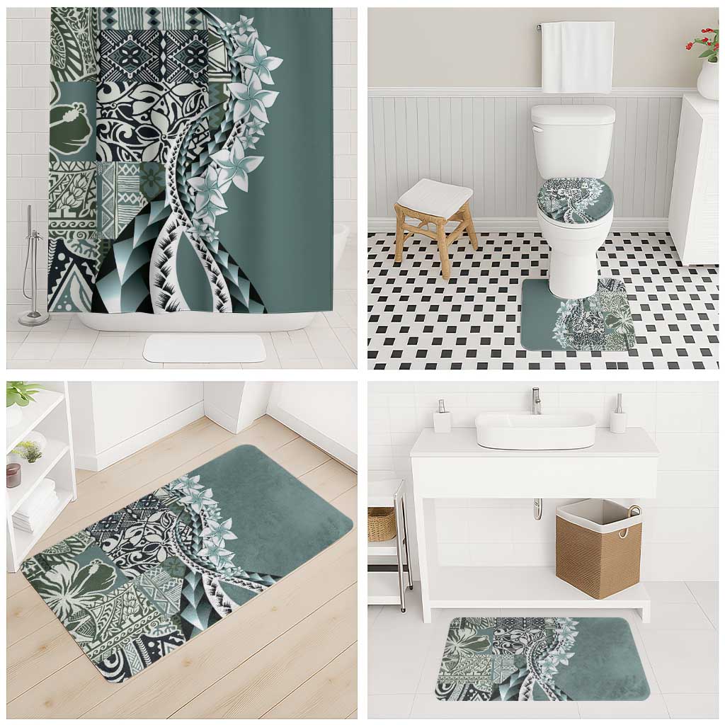 Aloha Vintage Plumeria Hawaiian Tapa Pattern Bathroom Set Dark Turquoise Hawaiian Tapa Pattern - Polynesian Pride