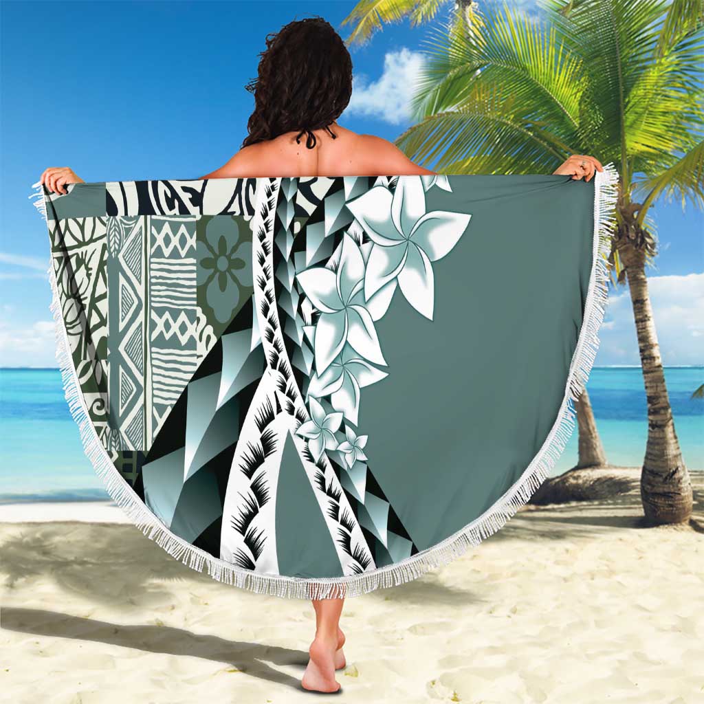 Aloha Vintage Plumeria Hawaiian Tapa Pattern Beach Blanket Dark Turquoise Hawaiian Tapa Pattern - Polynesian Pride