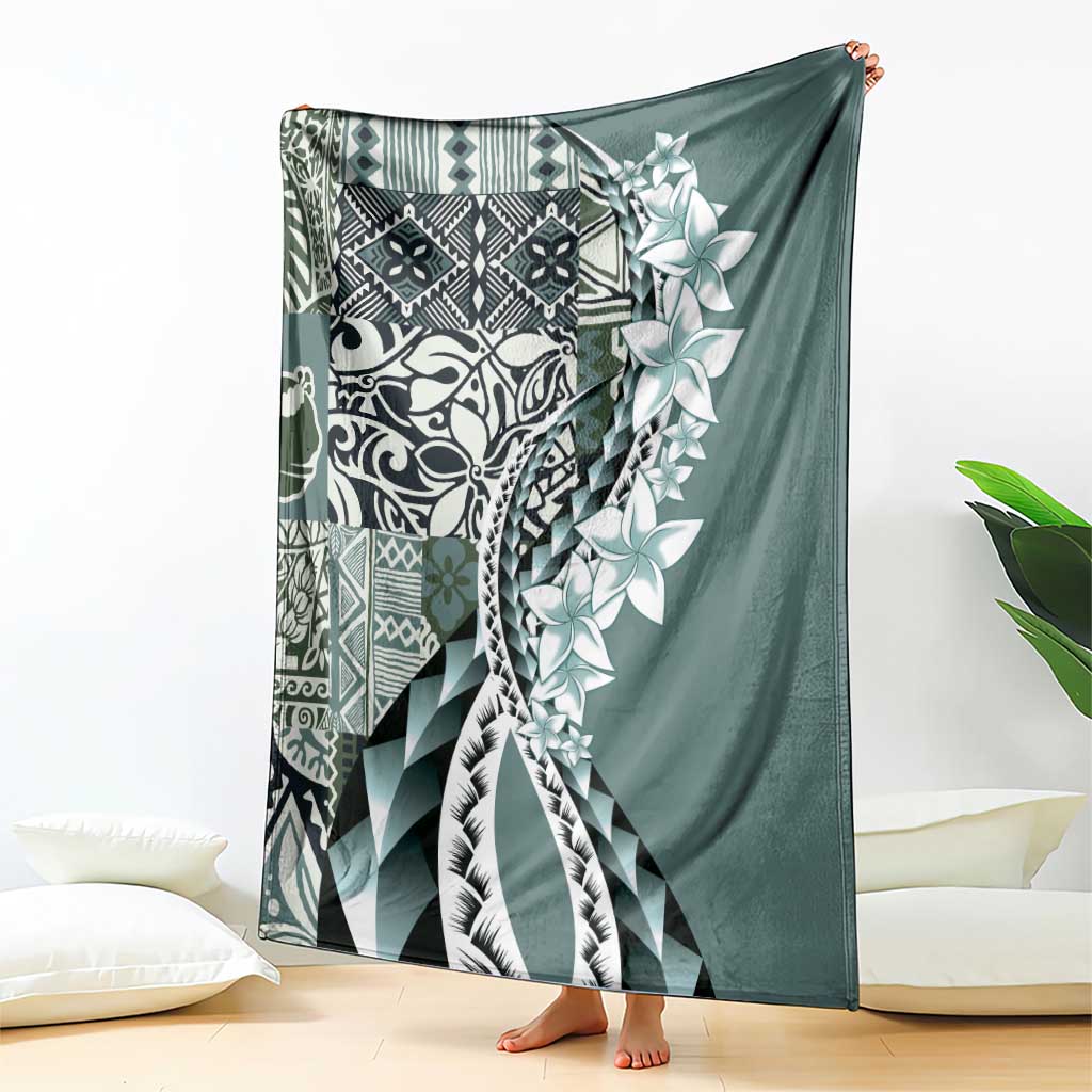 Aloha Vintage Plumeria Hawaiian Tapa Pattern Blanket Dark Turquoise Hawaiian Tapa Pattern - Polynesian Pride